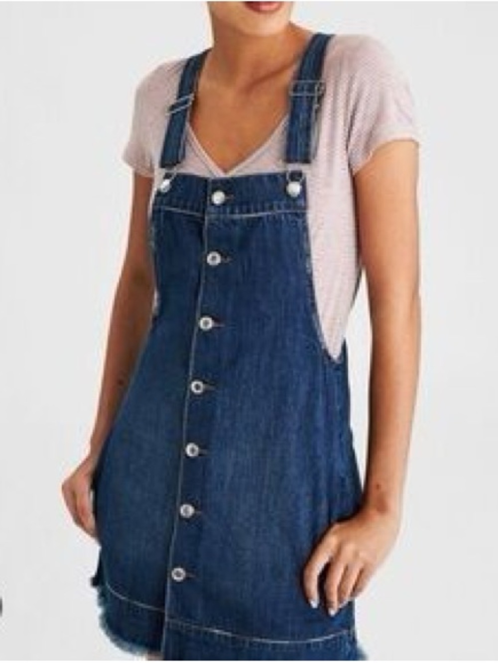 American Eagle Outfitters Dark Blue Denim Button-Front Mini Pinafore